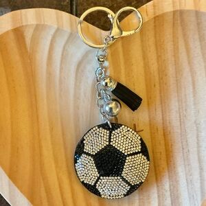 Soccer Ball Keychain with Black and Silver Sequins